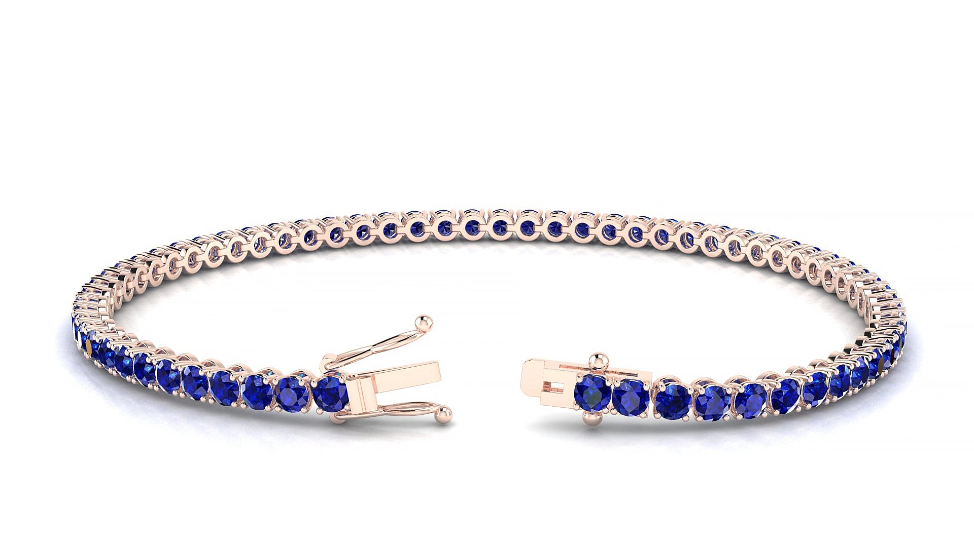Firenze | 18k Rose Gold 2.5 mm Round Natural Sapphire 15 cm Tennis Bracelet