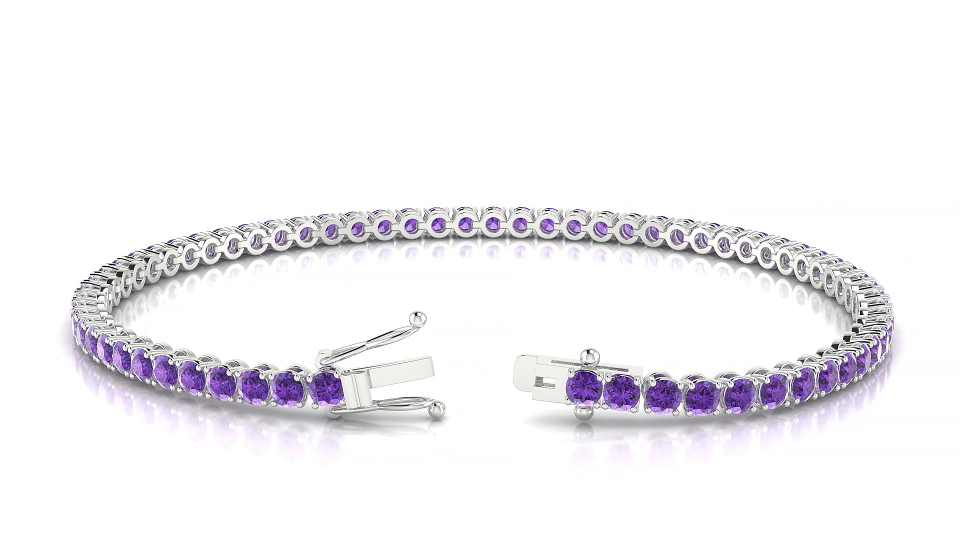Firenze | 18k White Gold 2.5 mm Round Natural Amethyst 19 cm Tennis Bracelet