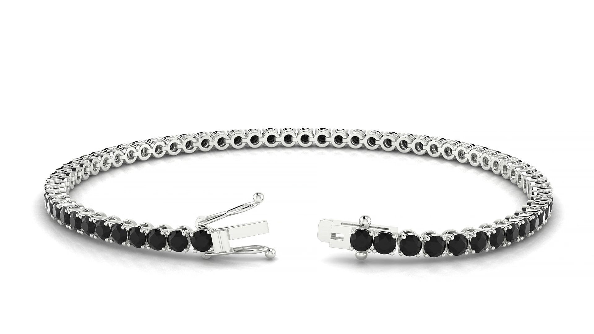 Firenze | 18k White Gold 2.5 mm Round Natural Black Diamond 18 cm Tennis Bracelet