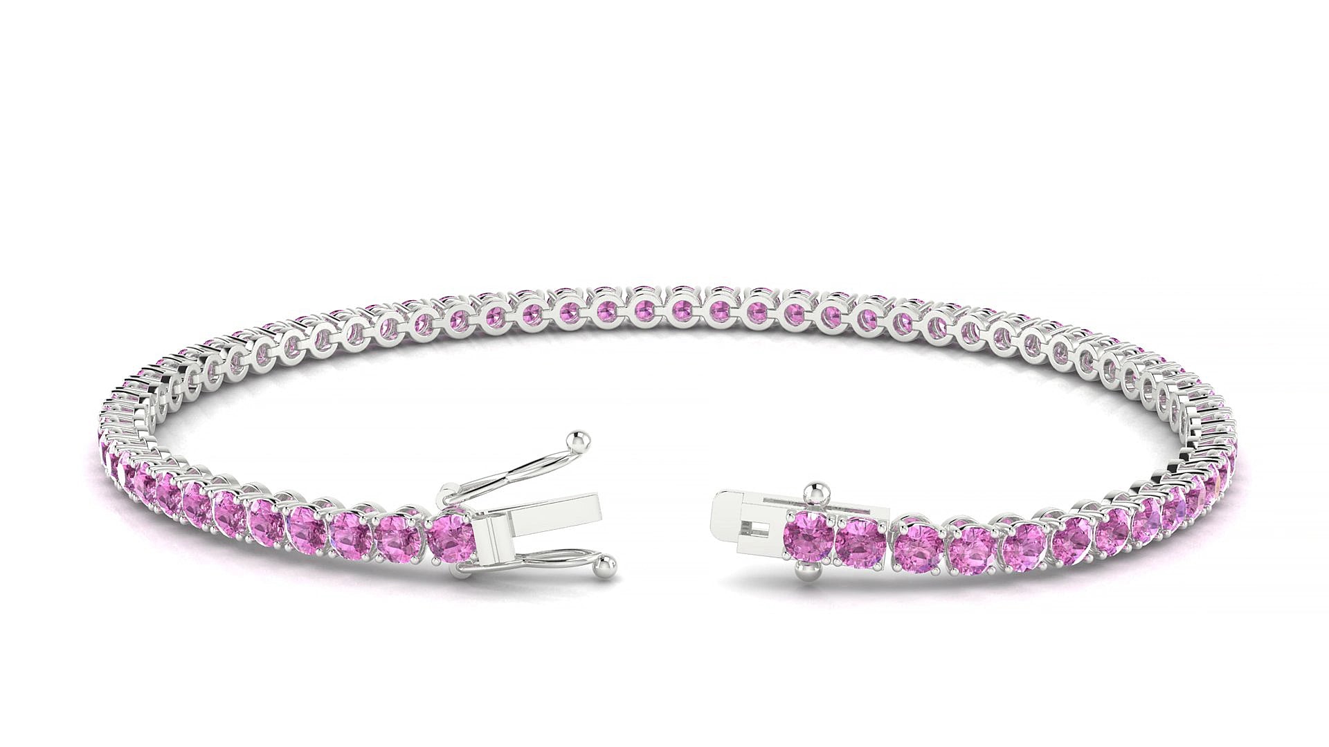 Firenze | 18k White Gold 2.5 mm Round Natural Pink Sapphire 17 cm Tennis Bracelet