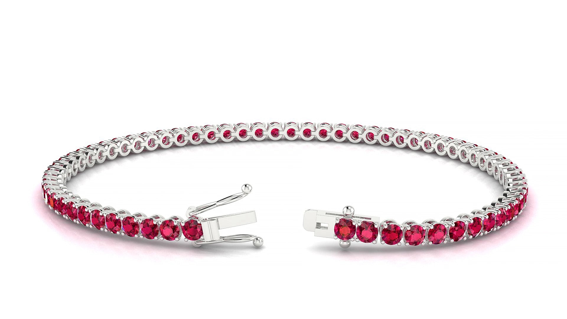 Firenze | 18k White Gold 2.5 mm Round Natural Ruby 17 cm Tennis Bracelet
