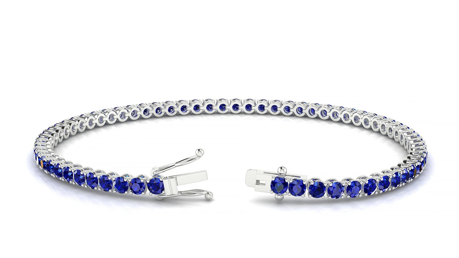 Firenze | 18k White Gold 2.5 mm Round Natural Sapphire 15 cm Tennis Bracelet