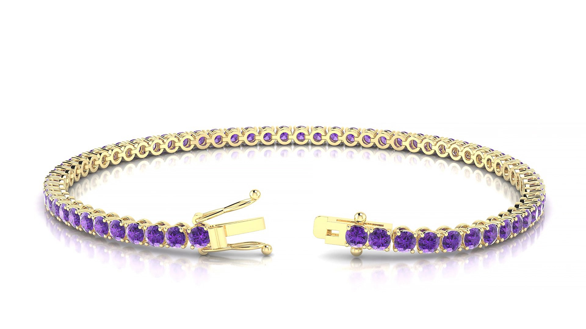 Firenze | 18k Yellow Gold 2.5 mm Round Natural Amethyst 15 cm Tennis Bracelet