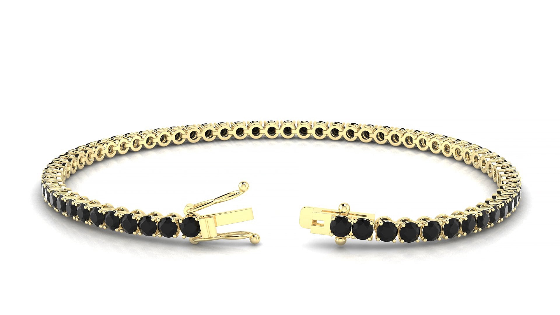 Firenze | 18k Yellow Gold 2.5 mm Round Natural Black Diamond 18 cm Tennis Bracelet