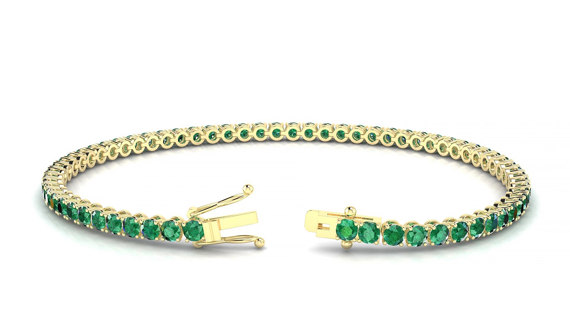 Firenze | 18k Yellow Gold 2.5 mm Round Natural Emerald 15 cm Tennis Bracelet
