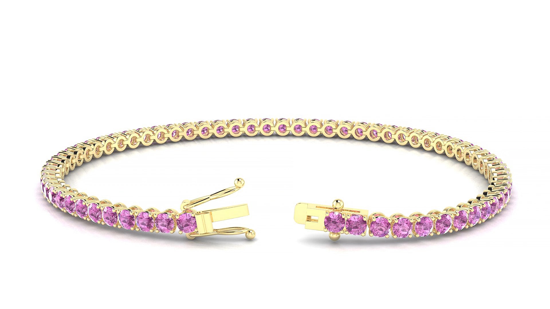 Firenze | 18k Yellow Gold 2.5 mm Round Natural Pink Sapphire 20 cm Tennis Bracelet