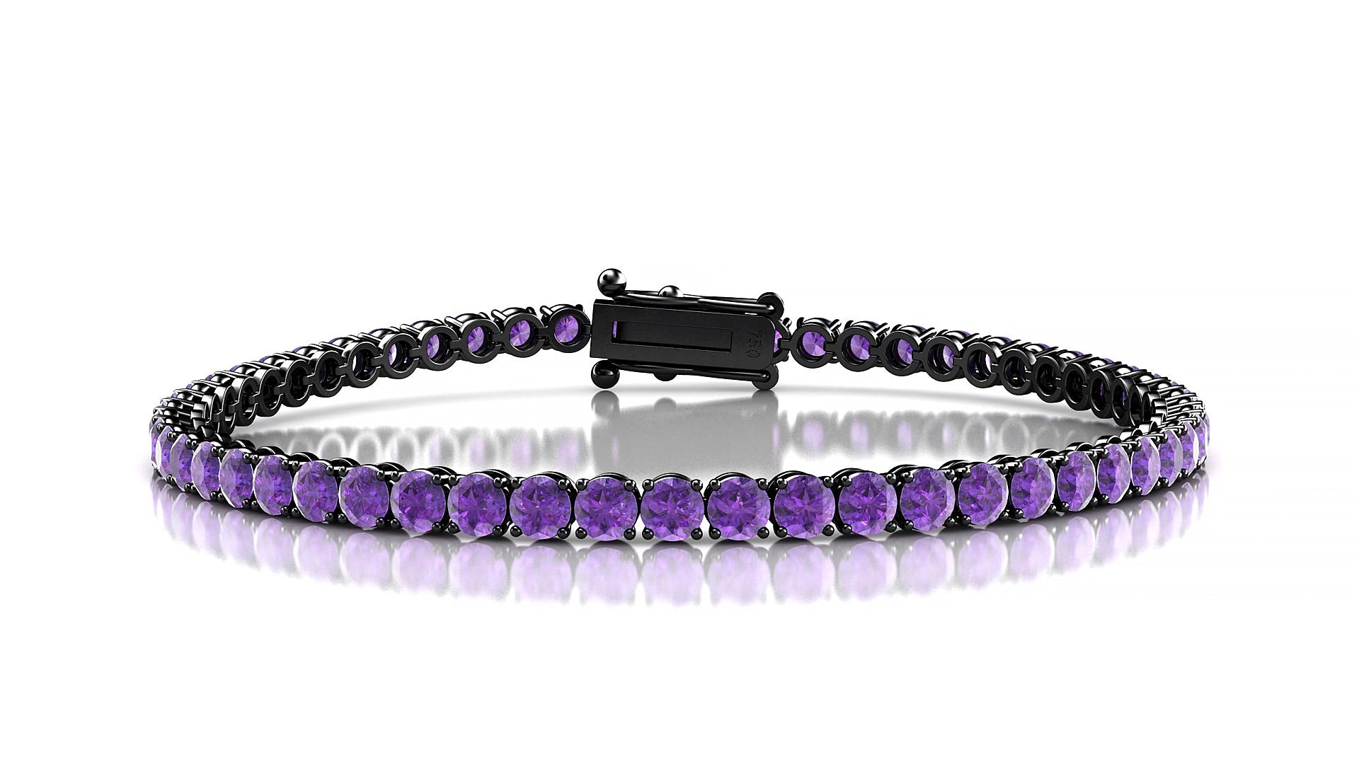 Firenze | 18k Black Gold 3 mm Round Natural Amethyst 17 cm Tennis Bracelet