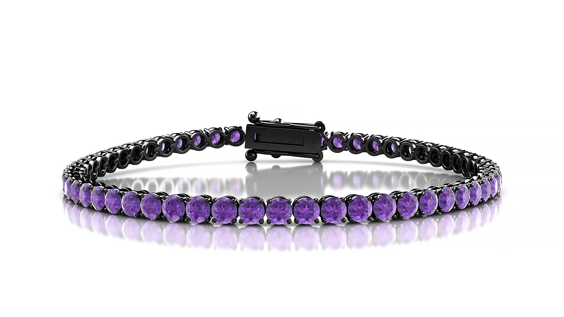 Firenze | 18k Black Gold 3 mm Round Natural Amethyst Tennis Bracelet