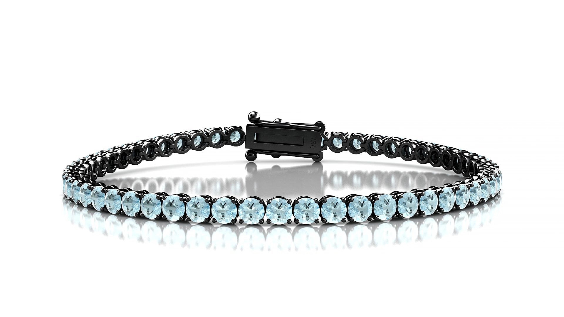 Firenze | 18k Black Gold 3 mm Round Natural Aquamarine 16 cm Tennis Bracelet
