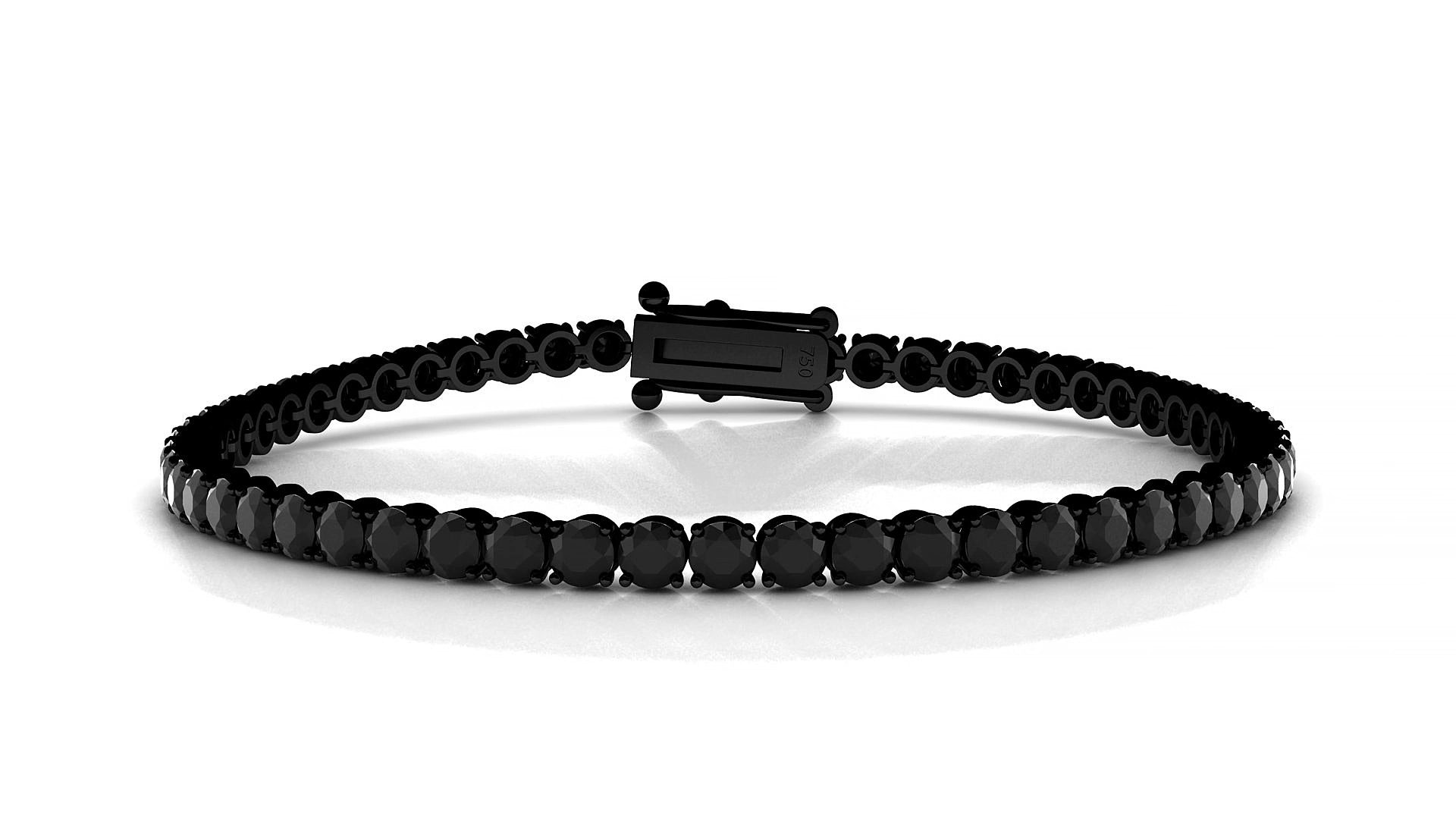 Firenze | 18k Black Gold 3 mm Round Natural Black Diamond 17 cm Tennis Bracelet