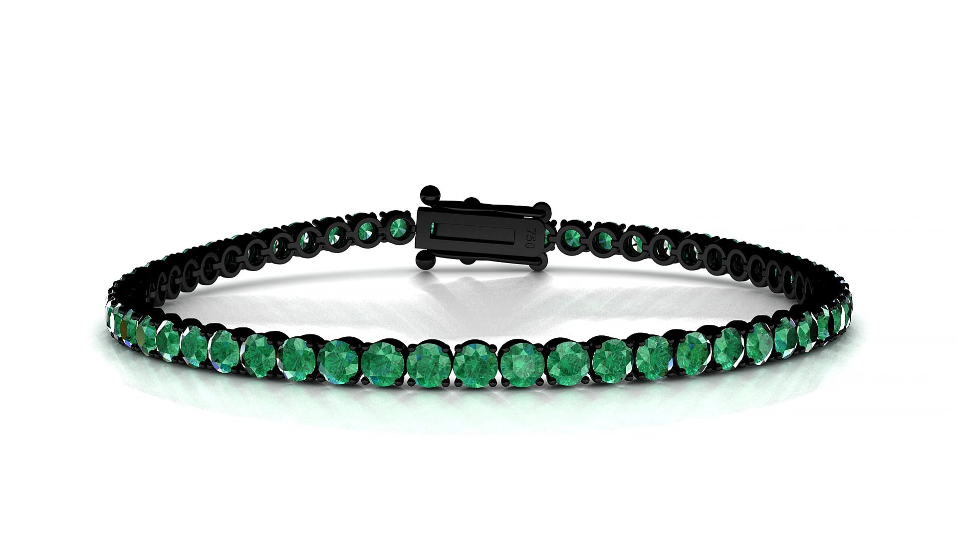 Firenze | 18k Black Gold 3 mm Round Natural Emerald 16 cm Tennis Bracelet