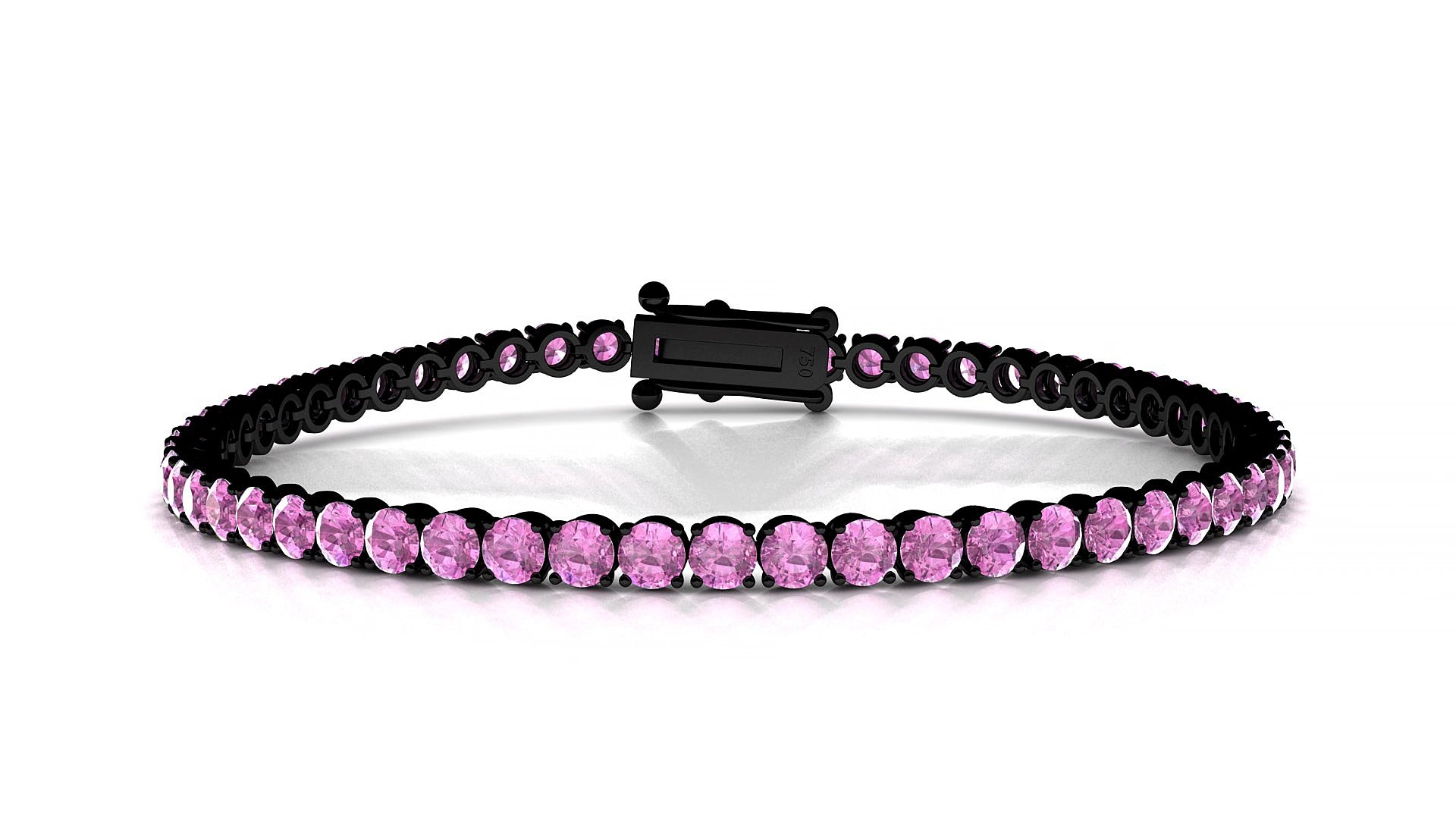 Firenze | 18k Black Gold 3 mm Round Natural Pink Sapphire 17 cm Tennis Bracelet