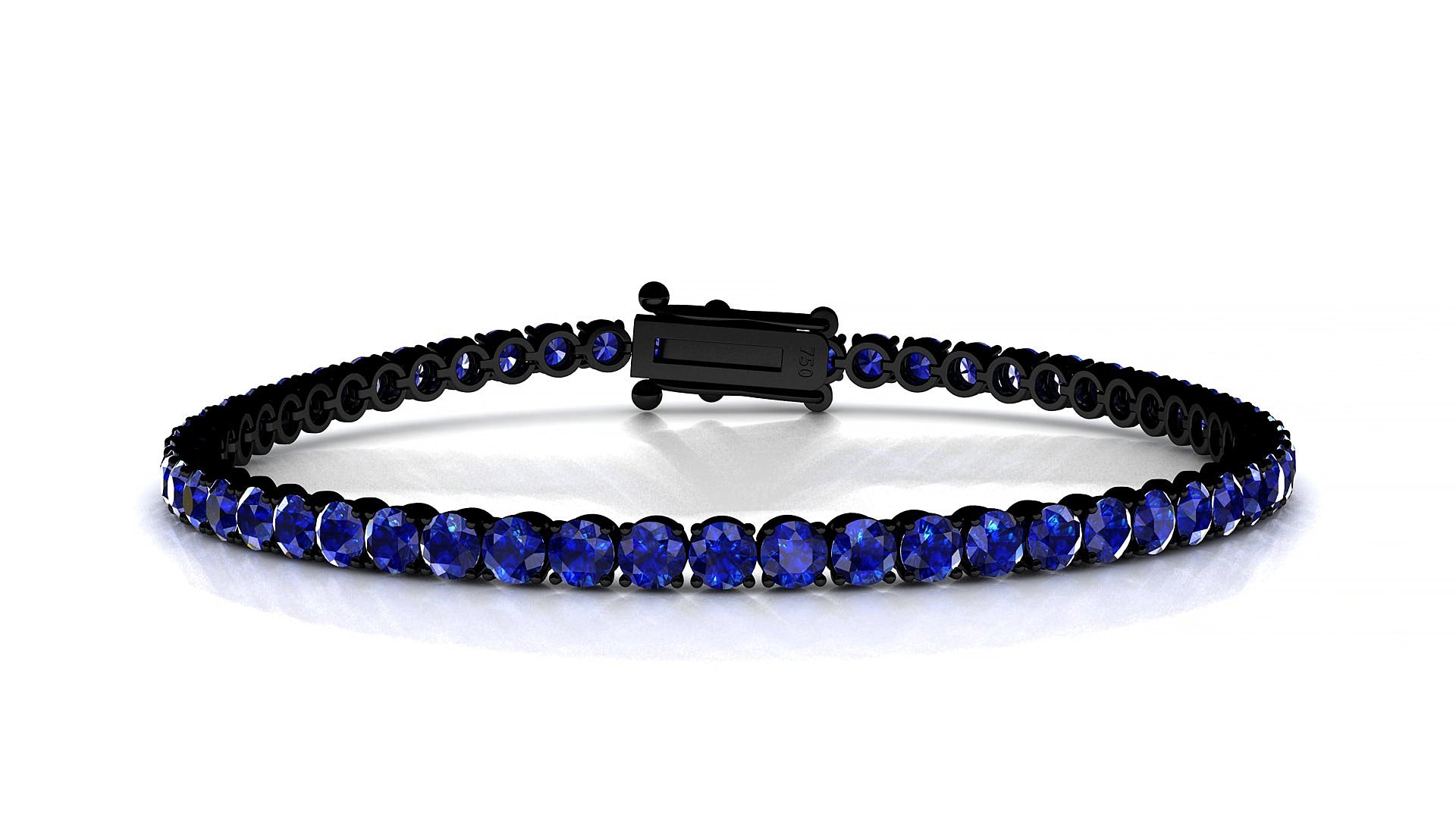 Firenze | 18k Black Gold 3 mm Round Natural Sapphire 17 cm Tennis Bracelet