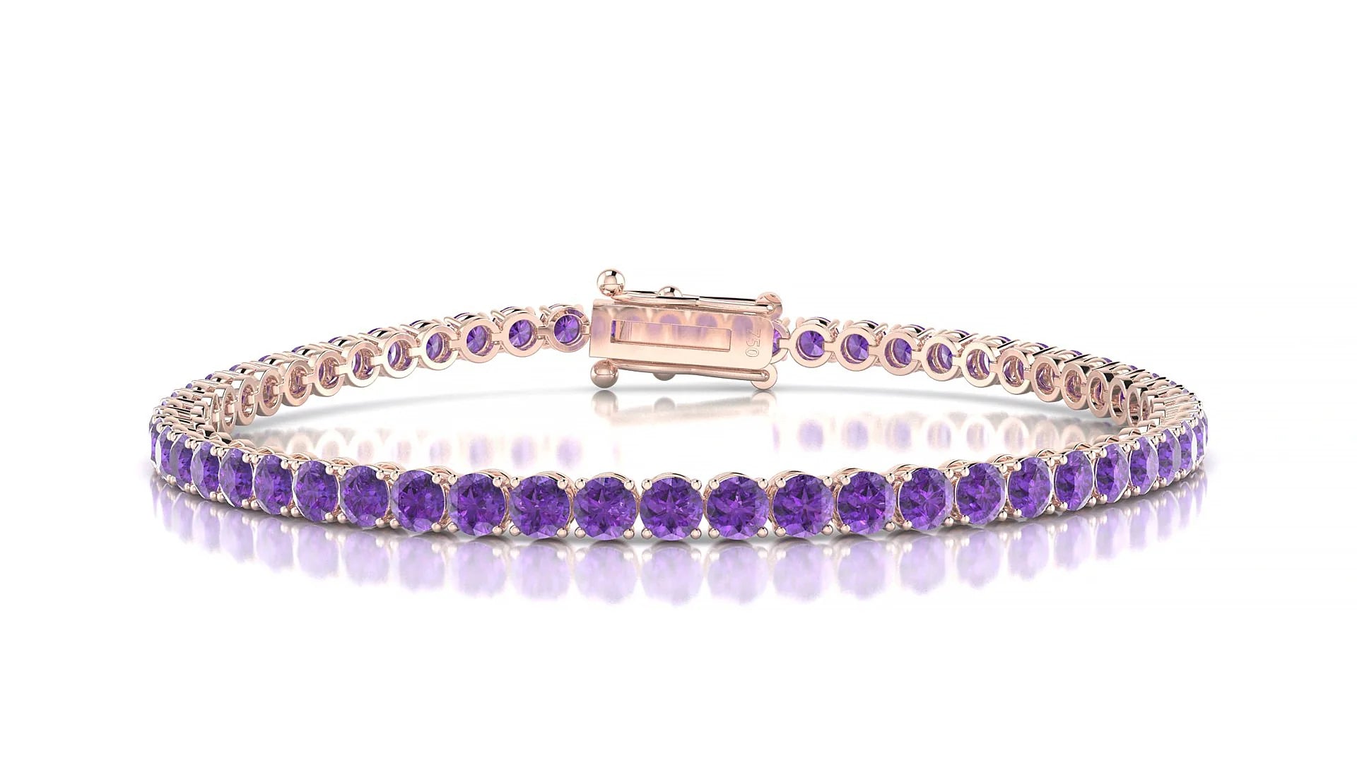 Firenze | 18k Rose Gold 3 mm Round Natural Amethyst Tennis Bracelet