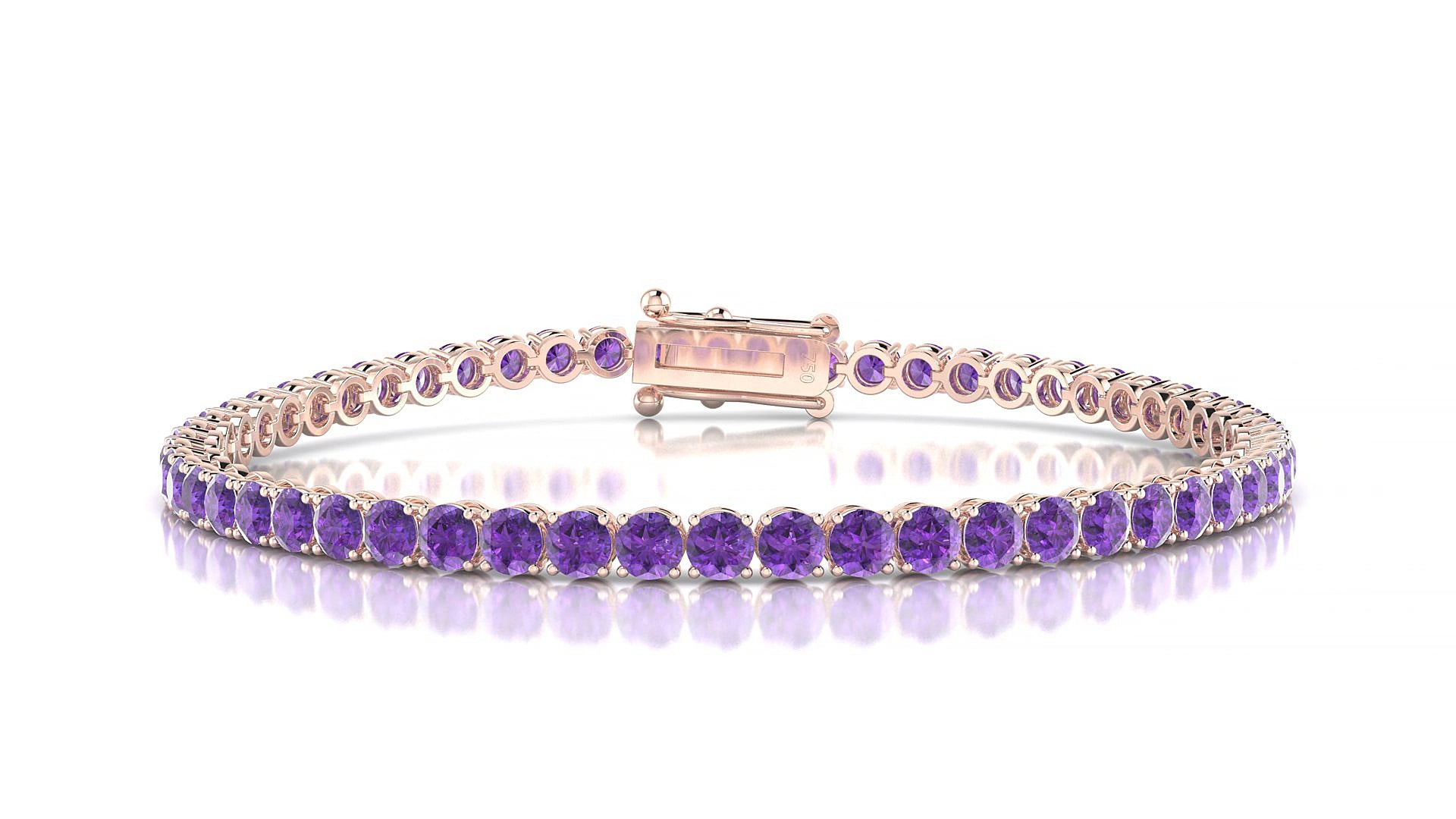 Firenze | 18k Rose Gold 3 mm Round Natural Amethyst 19 cm Tennis Bracelet