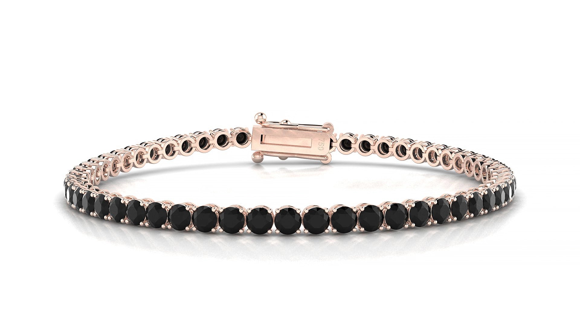 Firenze | 18k Rose Gold 3 mm Round Natural Black Diamond 15 cm Tennis Bracelet
