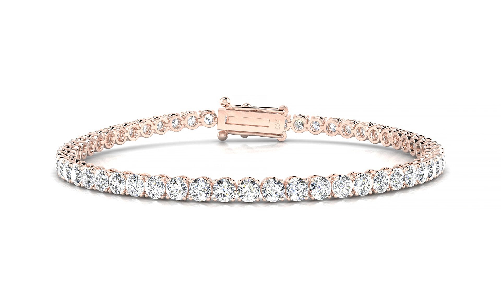 Firenze | 18k Rose Gold 3 mm Round Natural Diamond 17 cm Tennis Bracelet