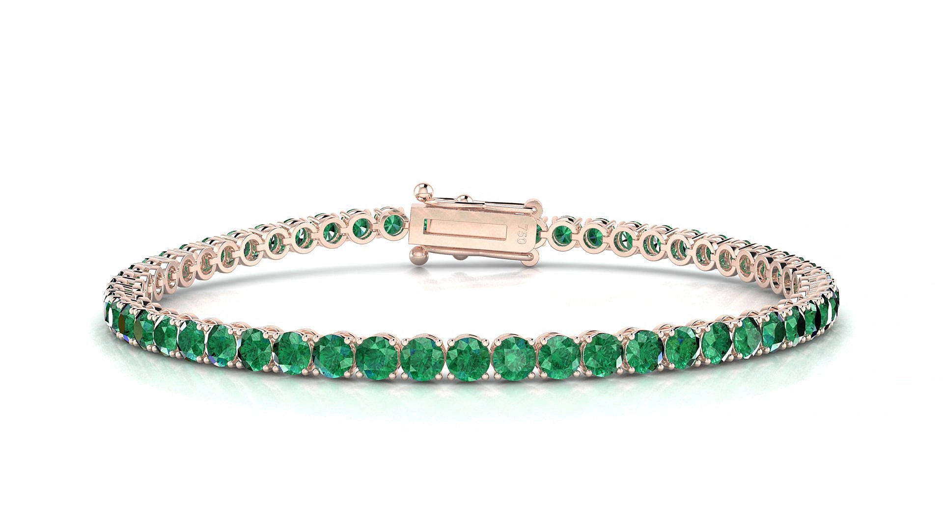 Firenze | 18k Rose Gold 3 mm Round Natural Emerald 17 cm Tennis Bracelet