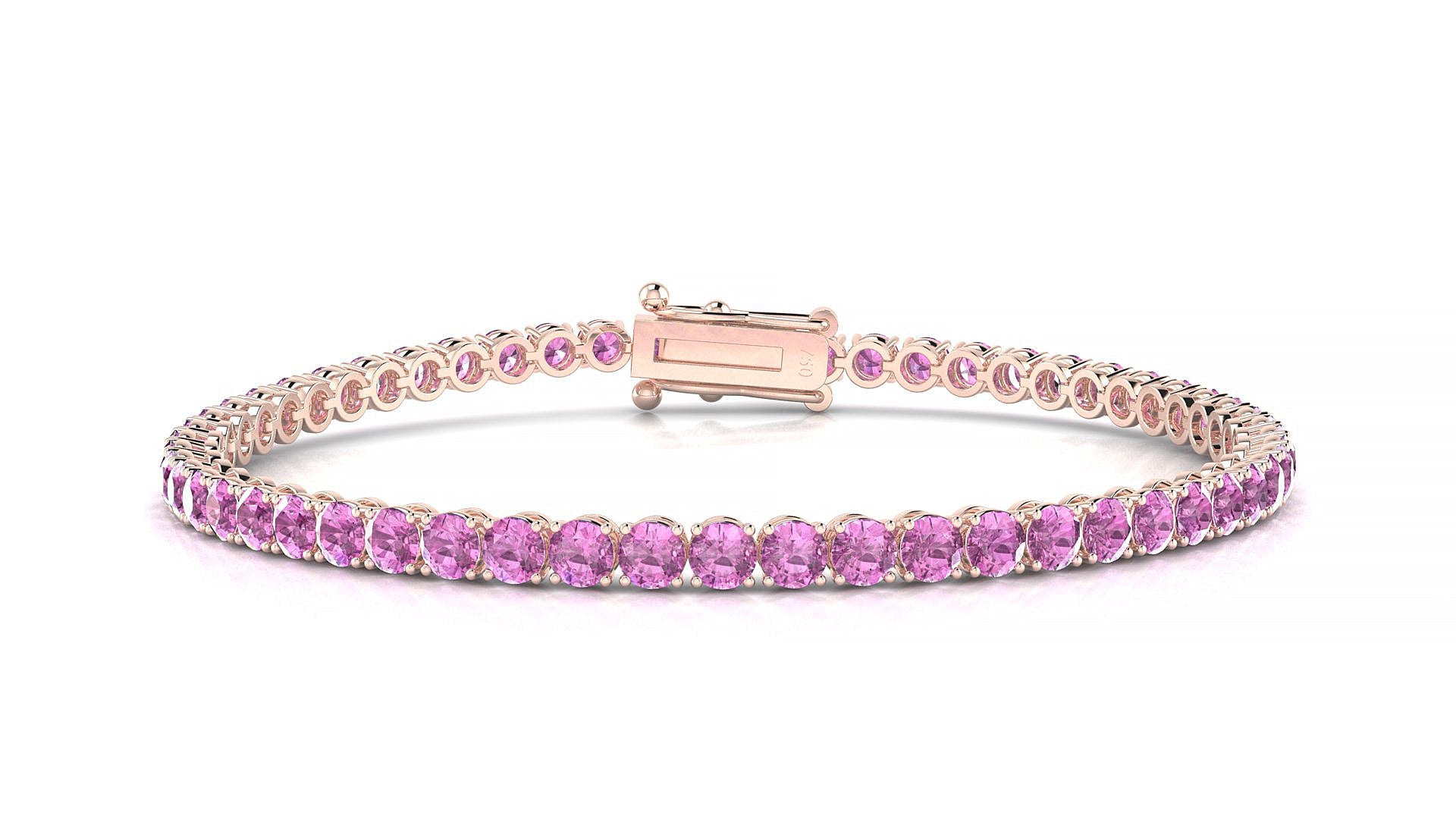 Firenze | 18k Rose Gold 3 mm Round Natural Pink Sapphire Tennis Bracelet