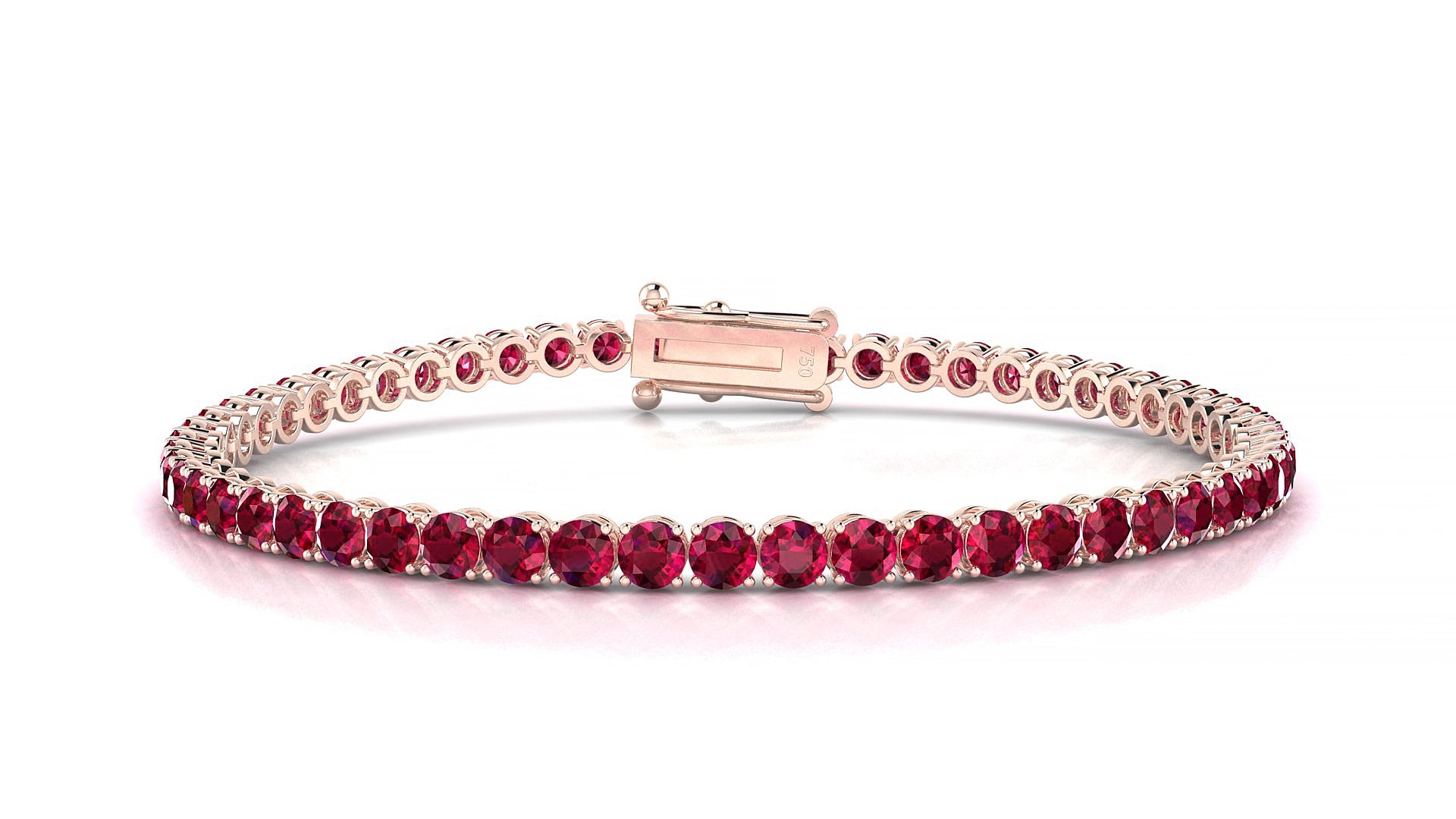 Firenze | 18k Rose Gold 3 mm Round Natural Ruby 16 cm Tennis Bracelet