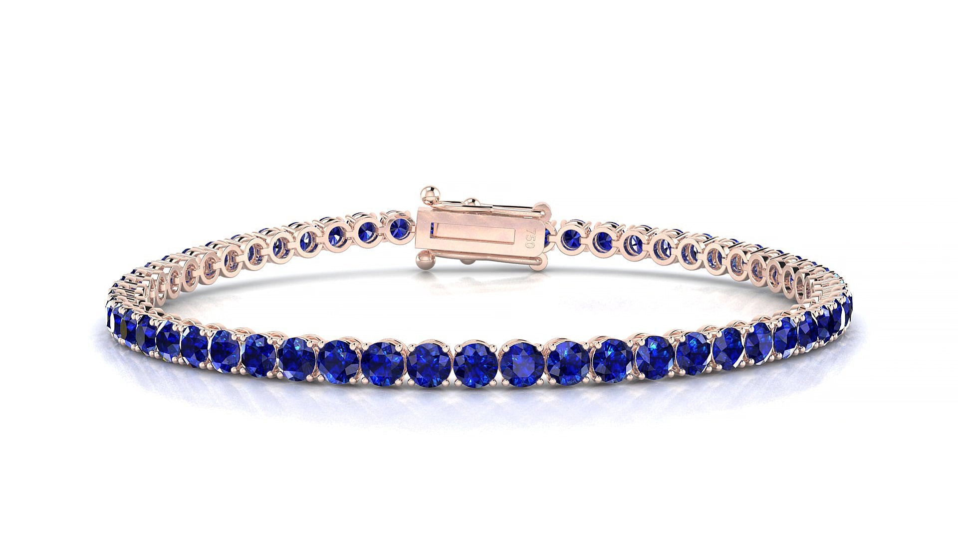 Firenze | 18k Rose Gold 3 mm Round Natural Sapphire 15 cm Tennis Bracelet