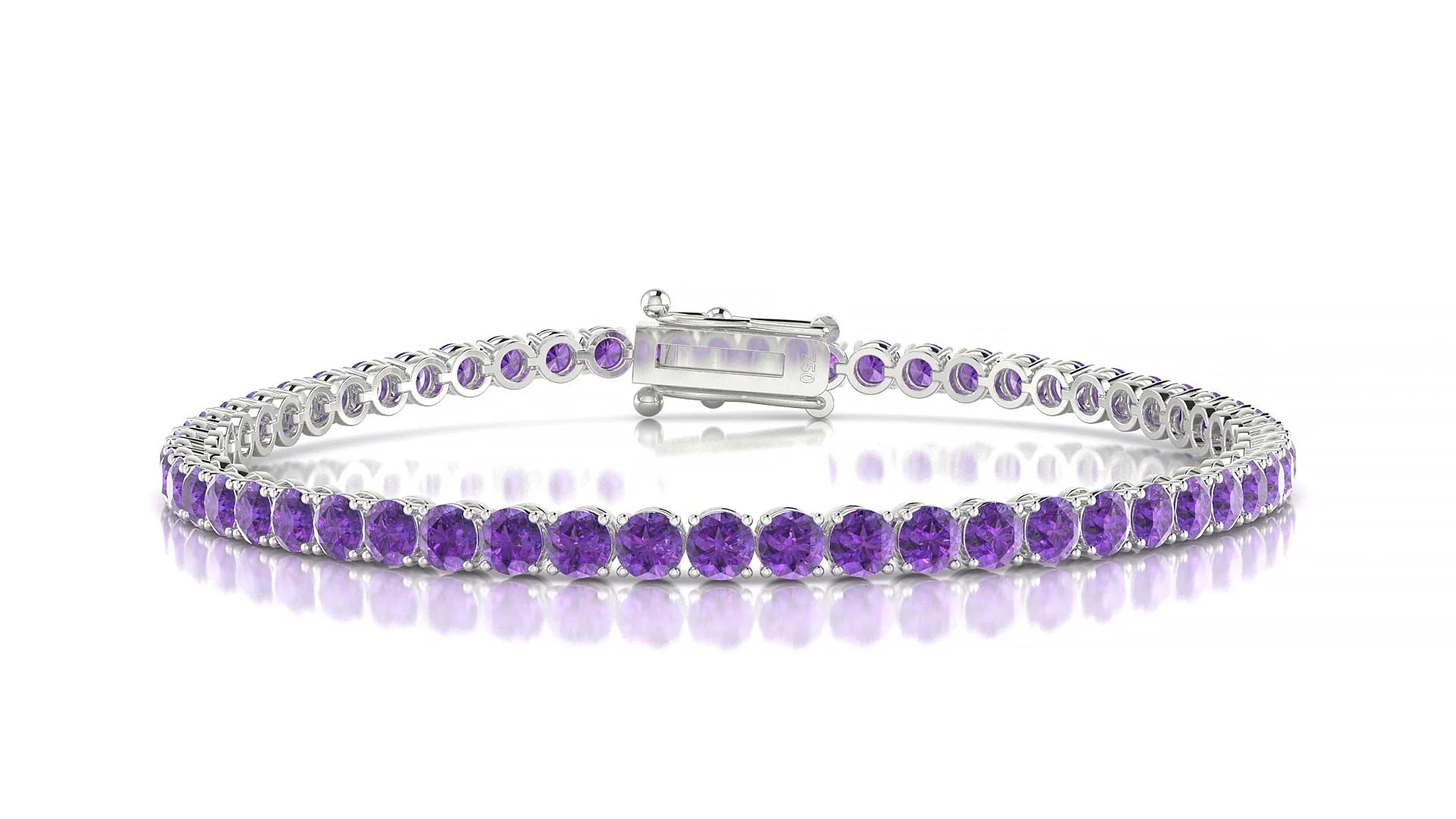 Firenze | 18k White Gold 3 mm Round Natural Amethyst Tennis Bracelet