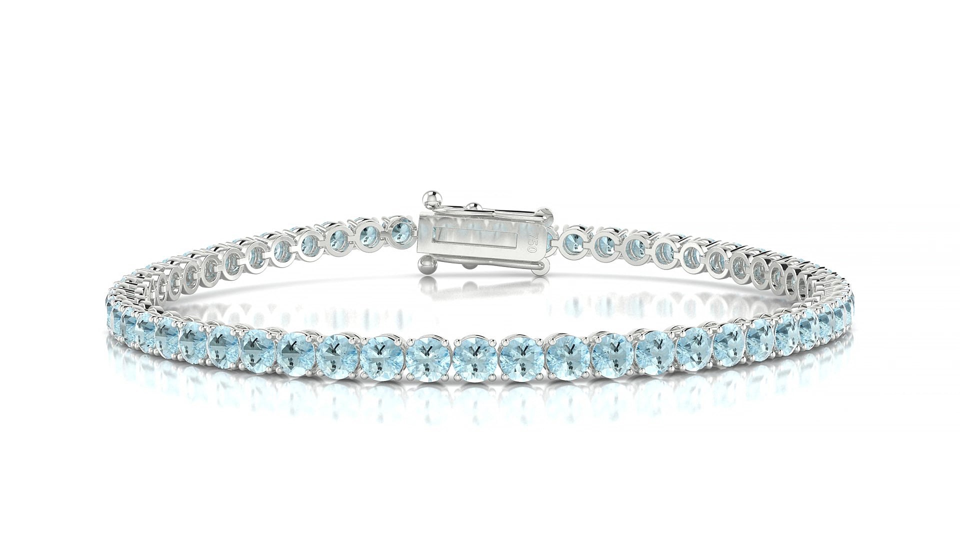 Firenze | 18k White Gold 3 mm Round Natural Aquamarine 20 cm Tennis Bracelet