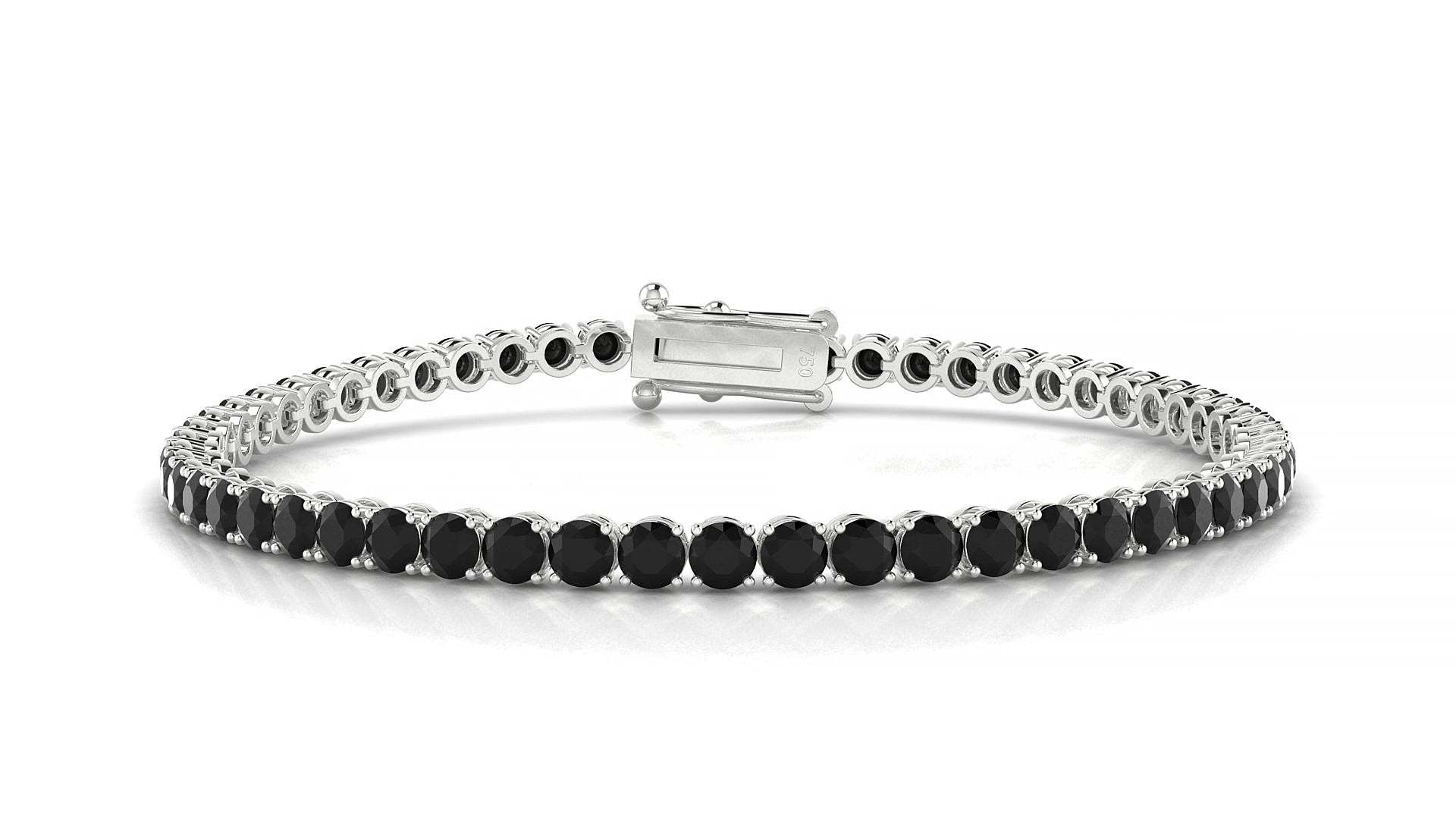 Firenze | 18k White Gold 3 mm Round Natural Black Diamond 15 cm Tennis Bracelet