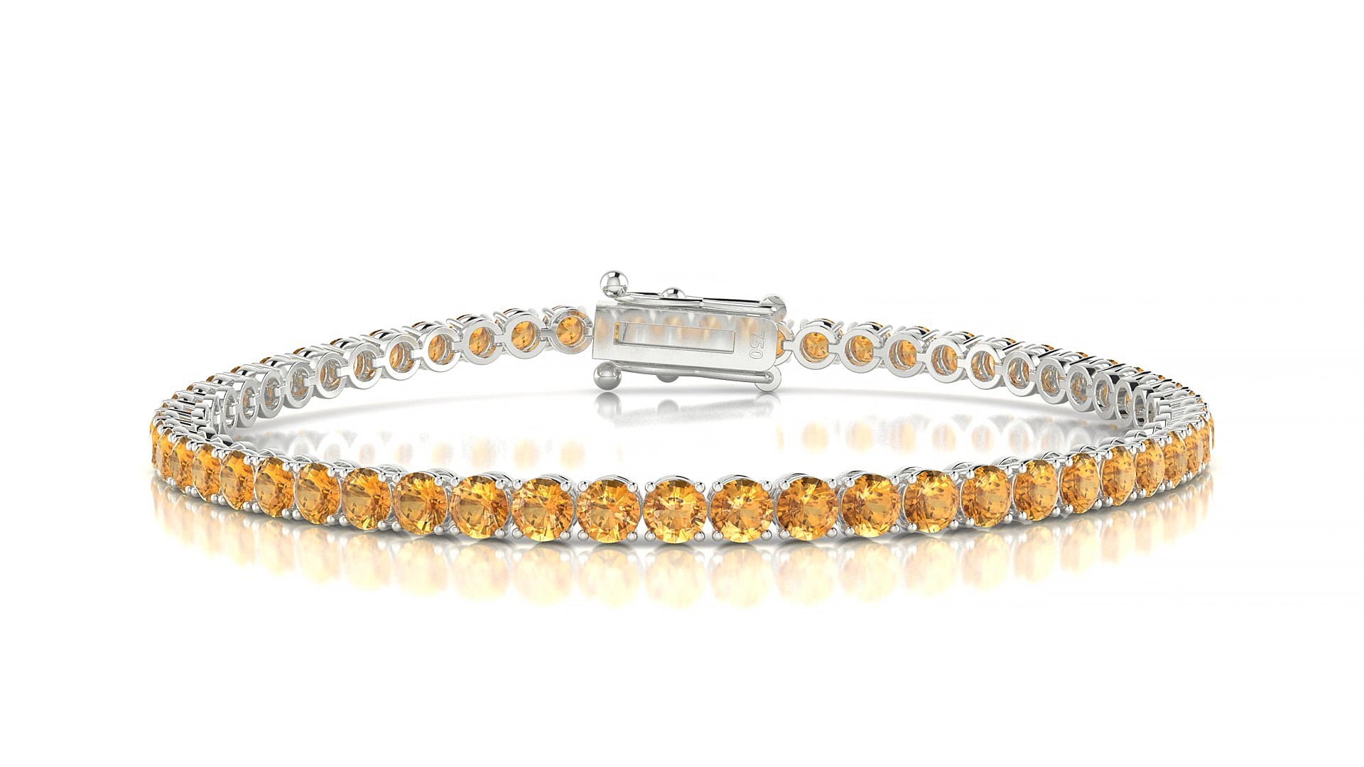 Firenze | 18k White Gold 3 mm Round Natural Citrine 15 cm Tennis Bracelet