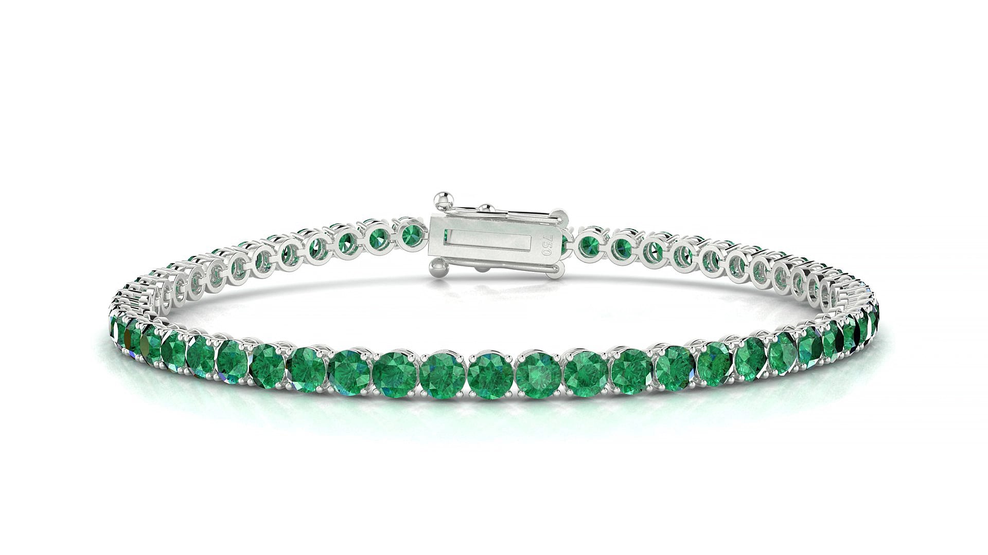 Firenze | 18k White Gold 3 mm Round Natural Emerald 17 cm Tennis Bracelet