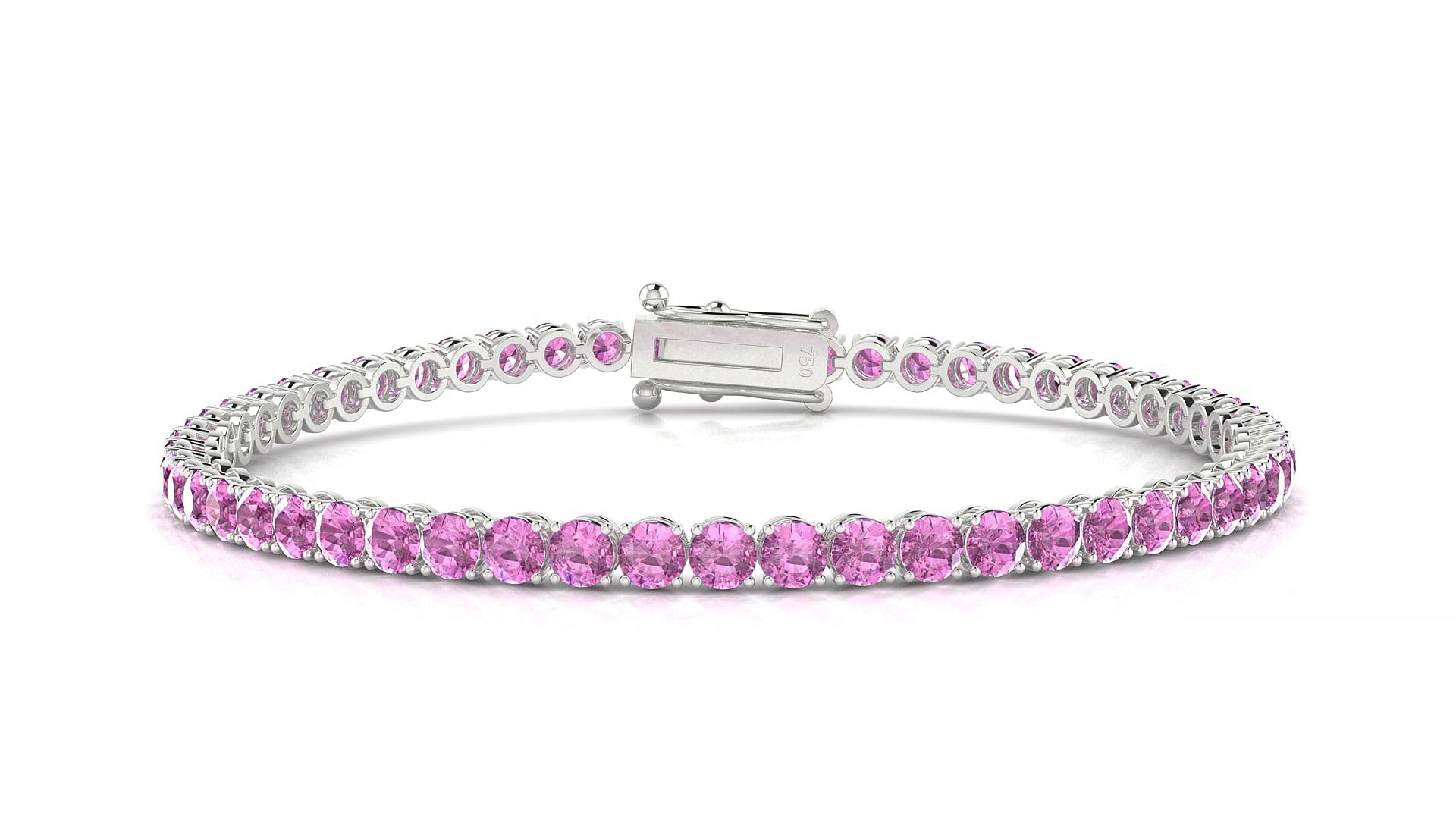 Firenze | 18k White Gold 3 mm Round Natural Pink Sapphire 17 cm Tennis Bracelet