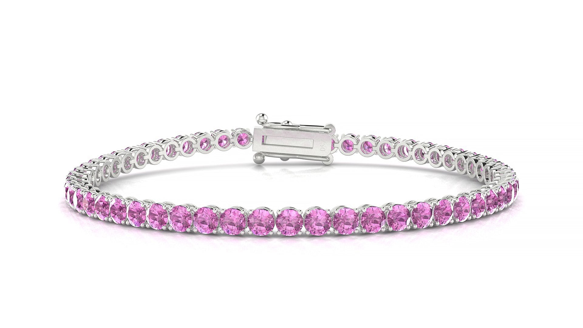 Firenze | 18k White Gold 3 mm Round Natural Pink Sapphire Tennis Bracelet