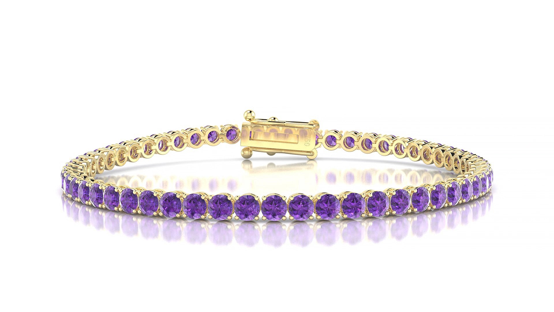 Firenze | 18k Yellow Gold 3 mm Round Natural Amethyst 18 cm Tennis Bracelet