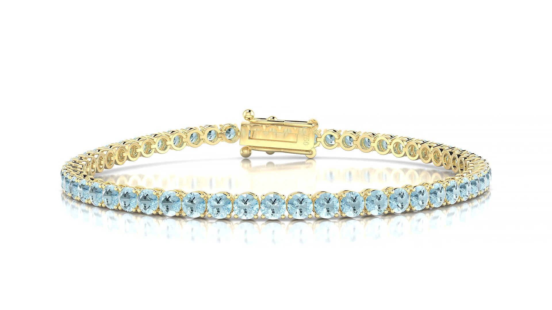 Firenze | 18k Yellow Gold 3 mm Round Natural Aquamarine 15 cm Tennis Bracelet