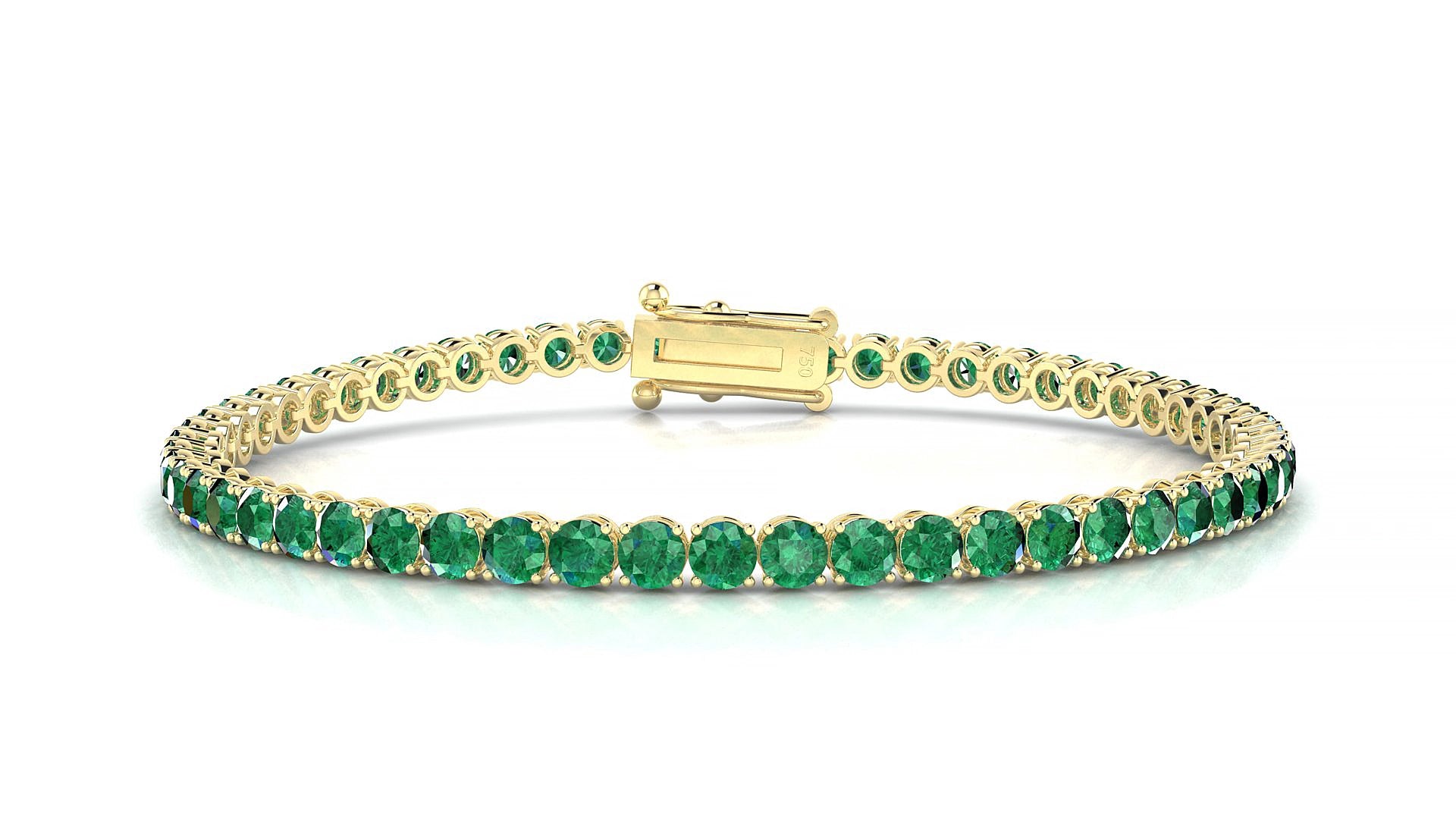 Firenze | 18k Yellow Gold 3 mm Round Natural Emerald 17 cm Tennis Bracelet