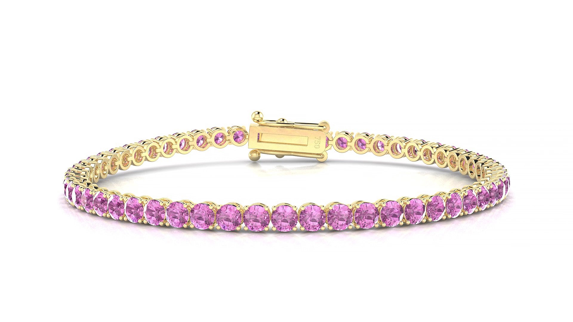 Firenze | 18k Yellow Gold 3 mm Round Natural Pink Sapphire 20 cm Tennis Bracelet