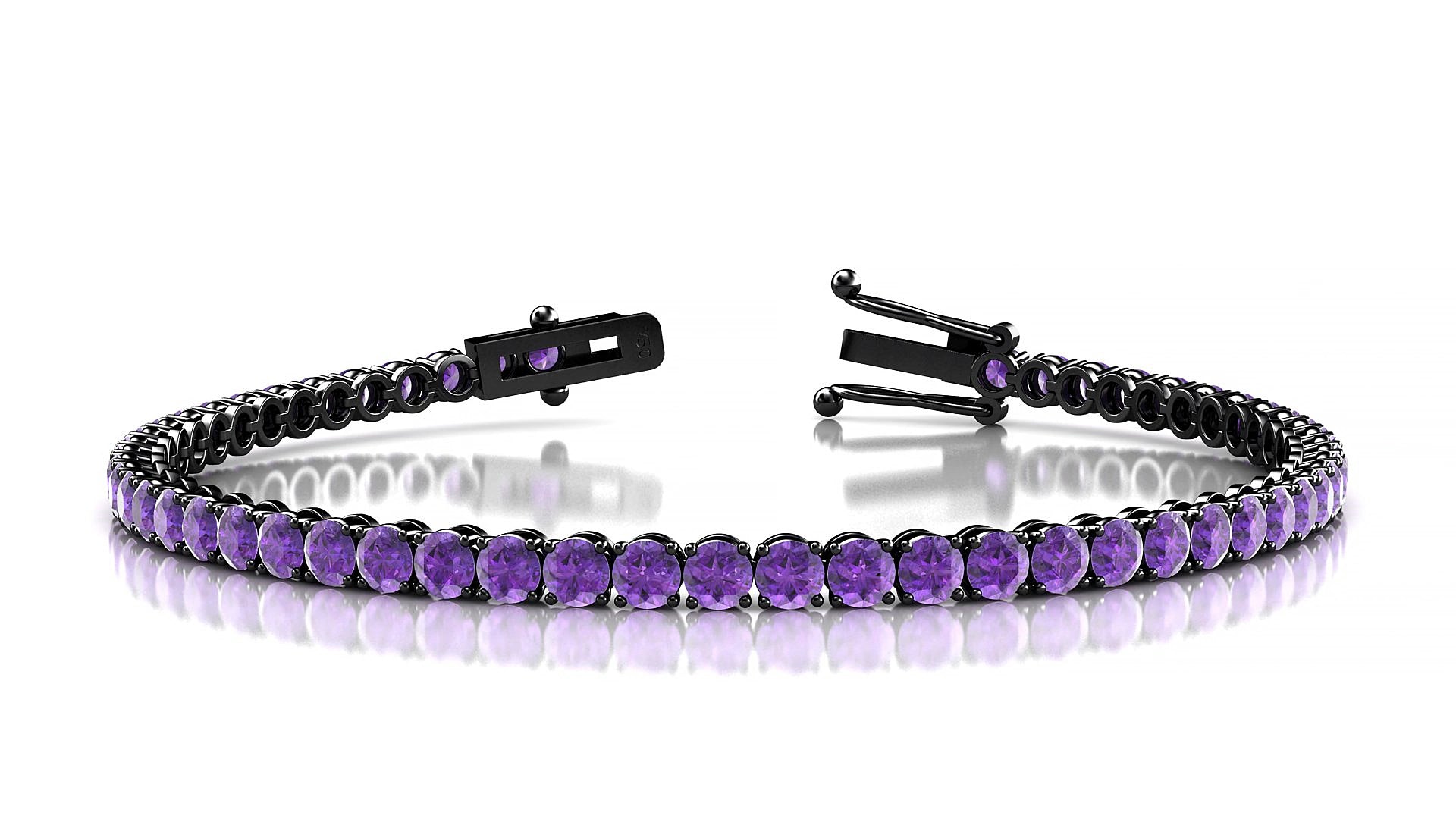 Firenze | 18k Black Gold 3 mm Round Natural Amethyst 16 cm Tennis Bracelet