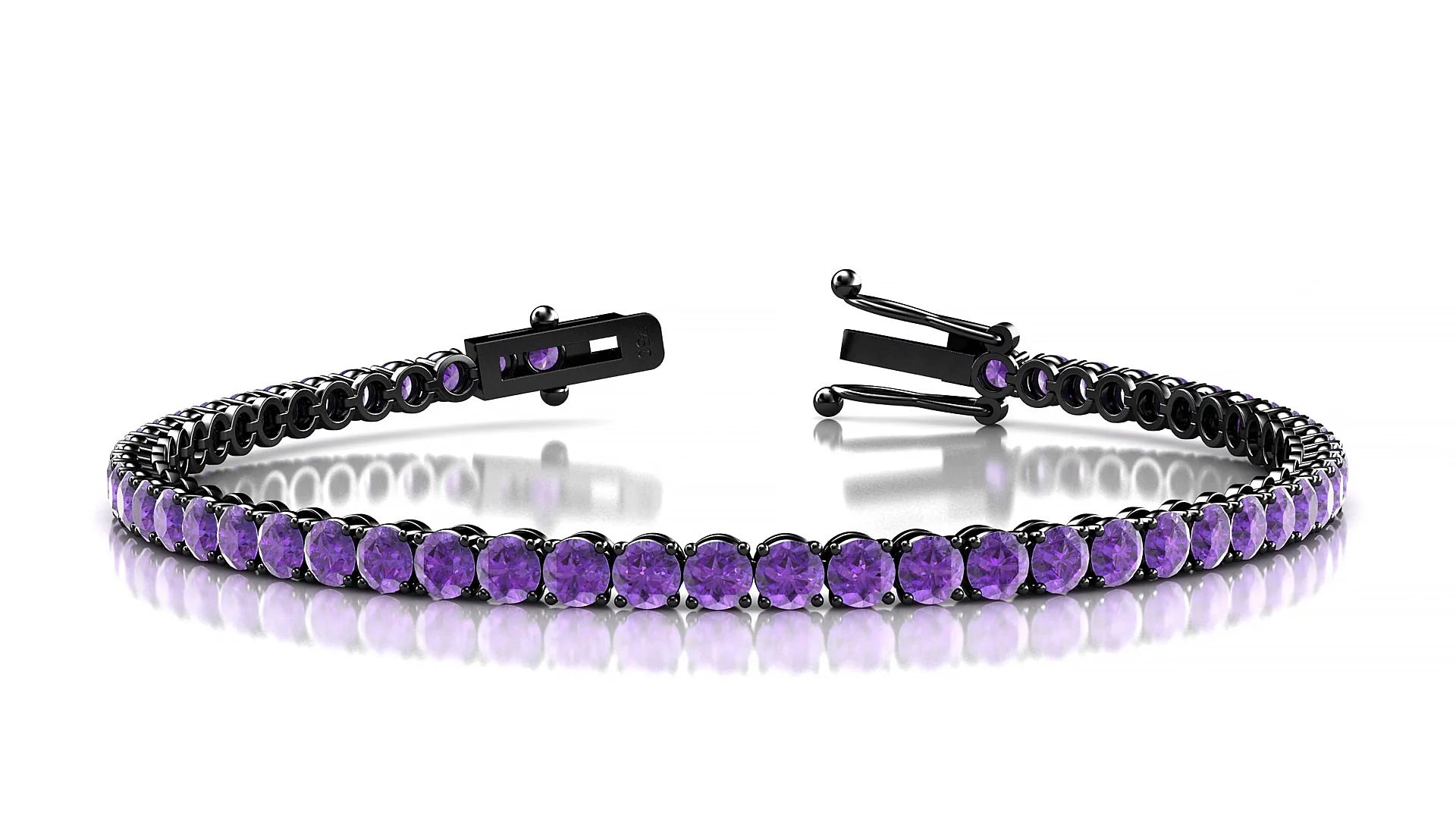 Firenze | 18k Black Gold 3 mm Round Natural Amethyst Tennis Bracelet