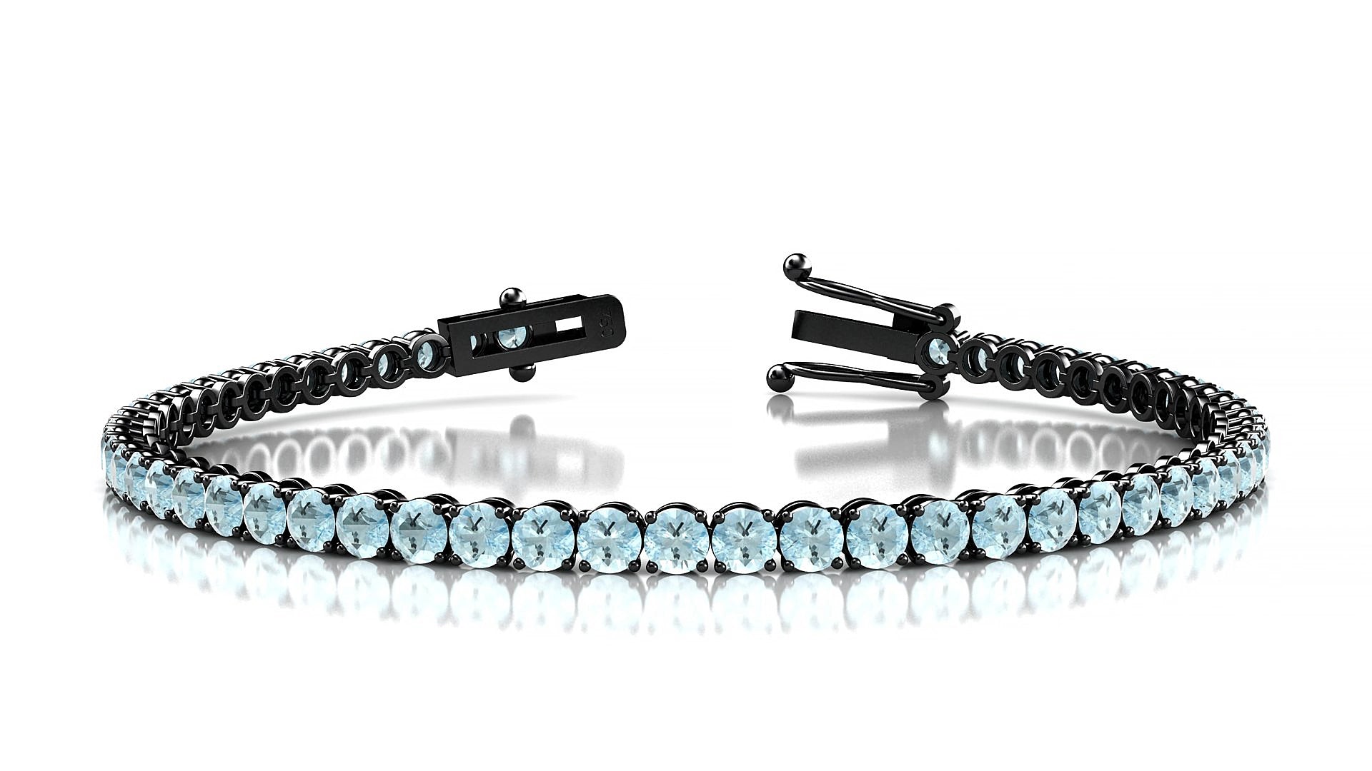 Firenze | 18k Black Gold 3 mm Round Natural Aquamarine 16 cm Tennis Bracelet