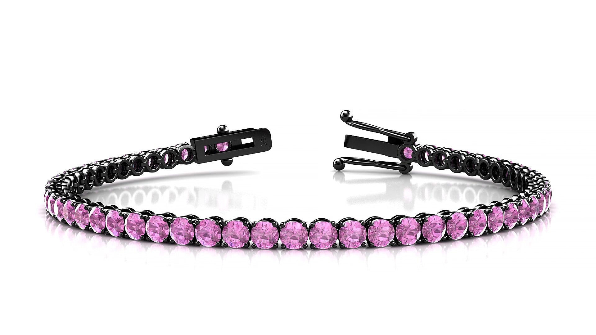 Firenze | 18k Black Gold 3 mm Round Natural Pink Sapphire 15 cm Tennis Bracelet