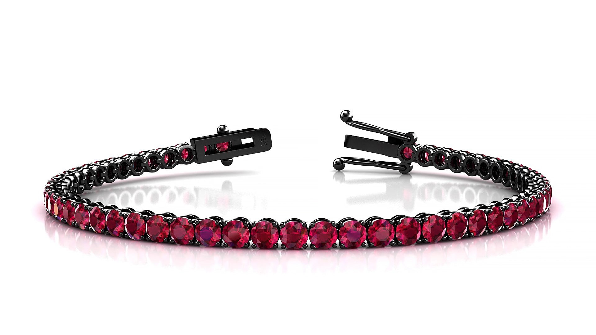 Firenze | 18k Black Gold 3 mm Round Natural Ruby 15 cm Tennis Bracelet