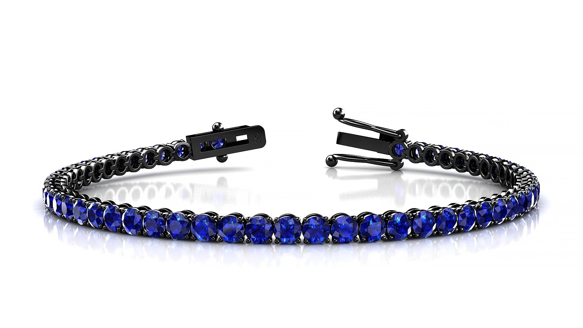 Firenze | 18k Black Gold 3 mm Round Natural Sapphire 15 cm Tennis Bracelet