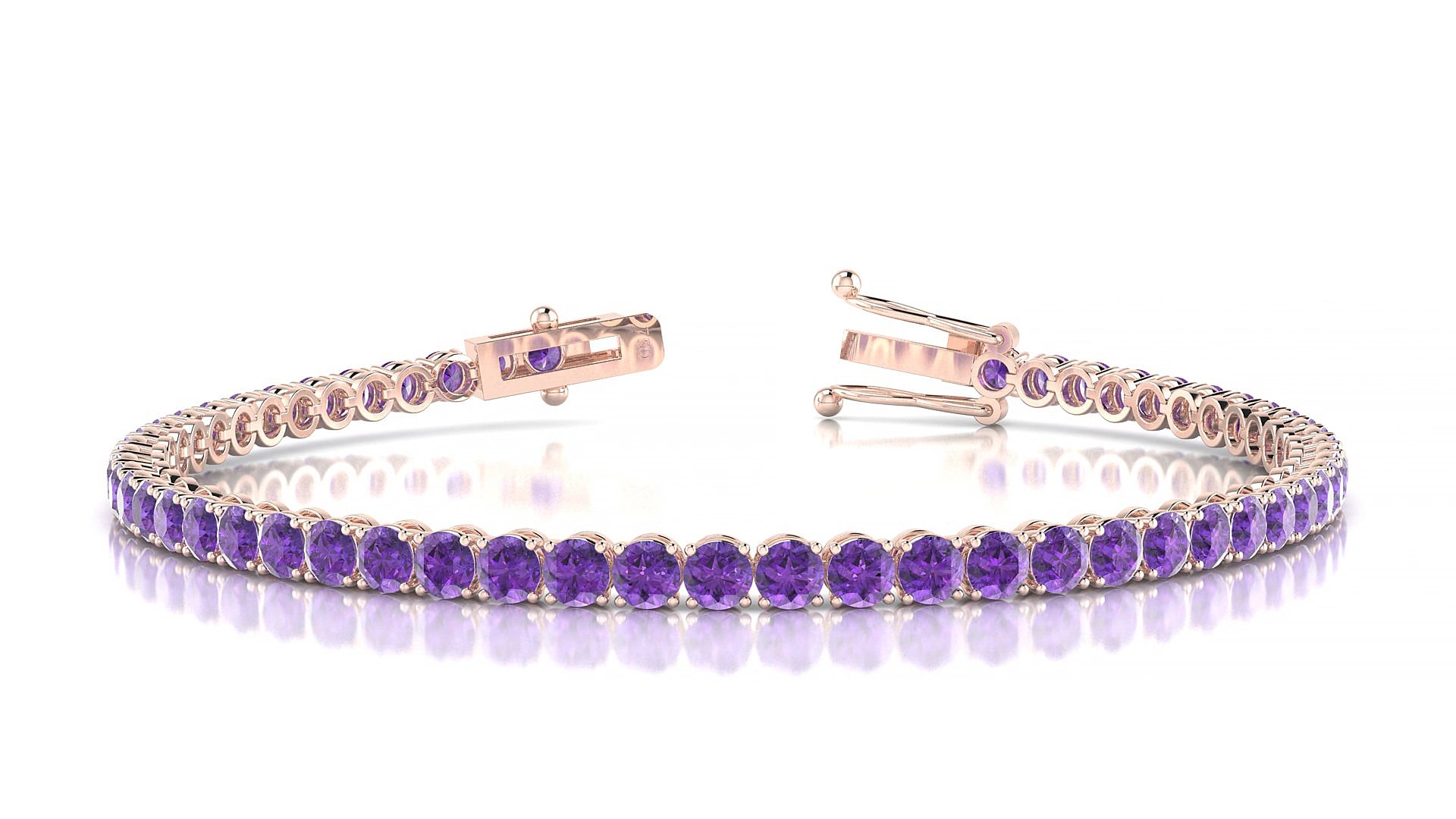 Firenze | 18k Rose Gold 3 mm Round Natural Amethyst 15 cm Tennis Bracelet