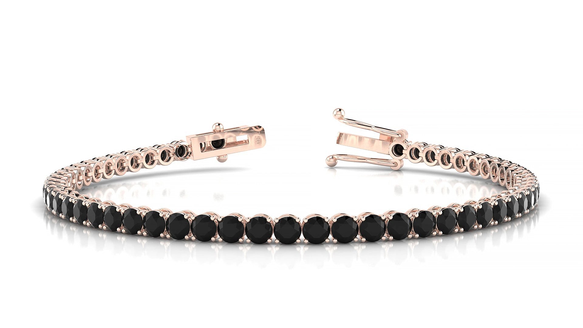 Firenze | 18k Rose Gold 3 mm Round Natural Black Diamond 18 cm Tennis Bracelet