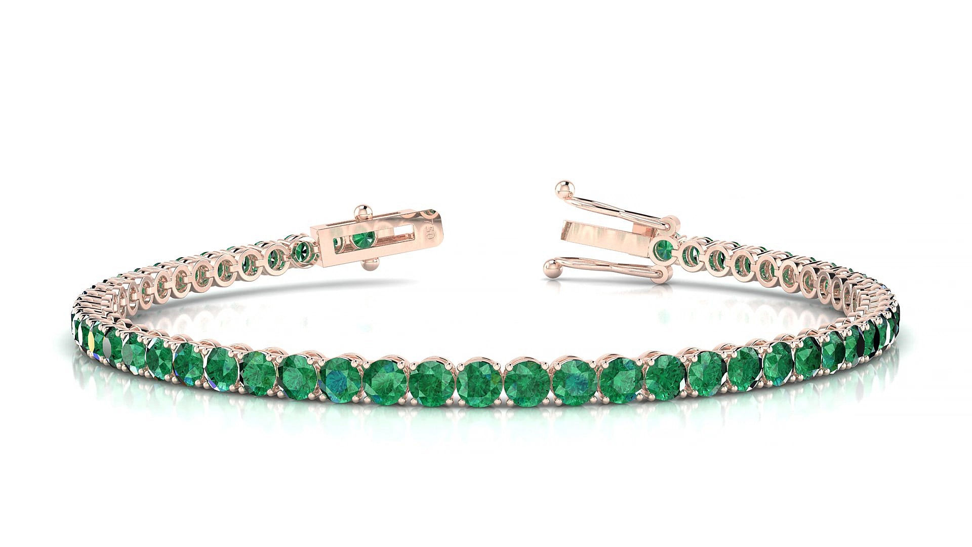 Firenze | 18k Rose Gold 3 mm Round Natural Emerald 15 cm Tennis Bracelet