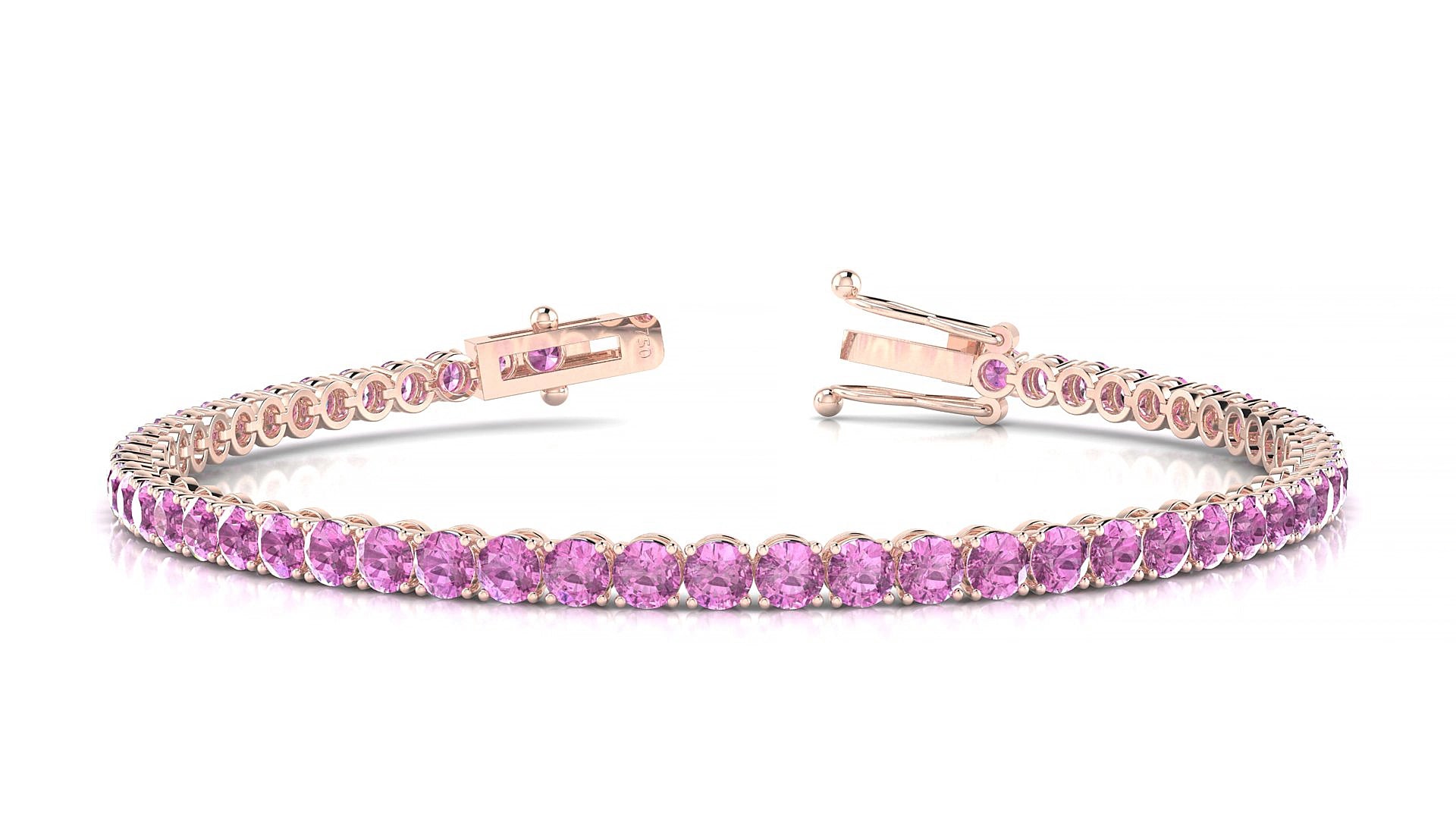 Firenze | 18k Rose Gold 3 mm Round Natural Pink Sapphire 20 cm Tennis Bracelet