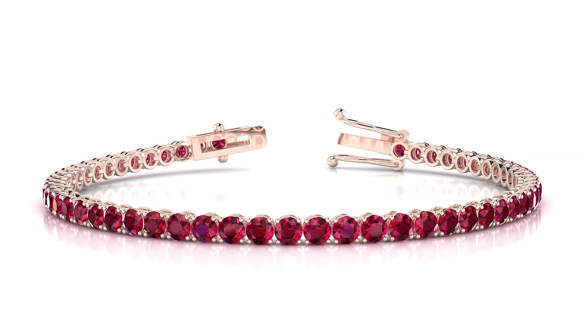 Firenze | 18k Rose Gold 3 mm Round Natural Ruby 15 cm Tennis Bracelet