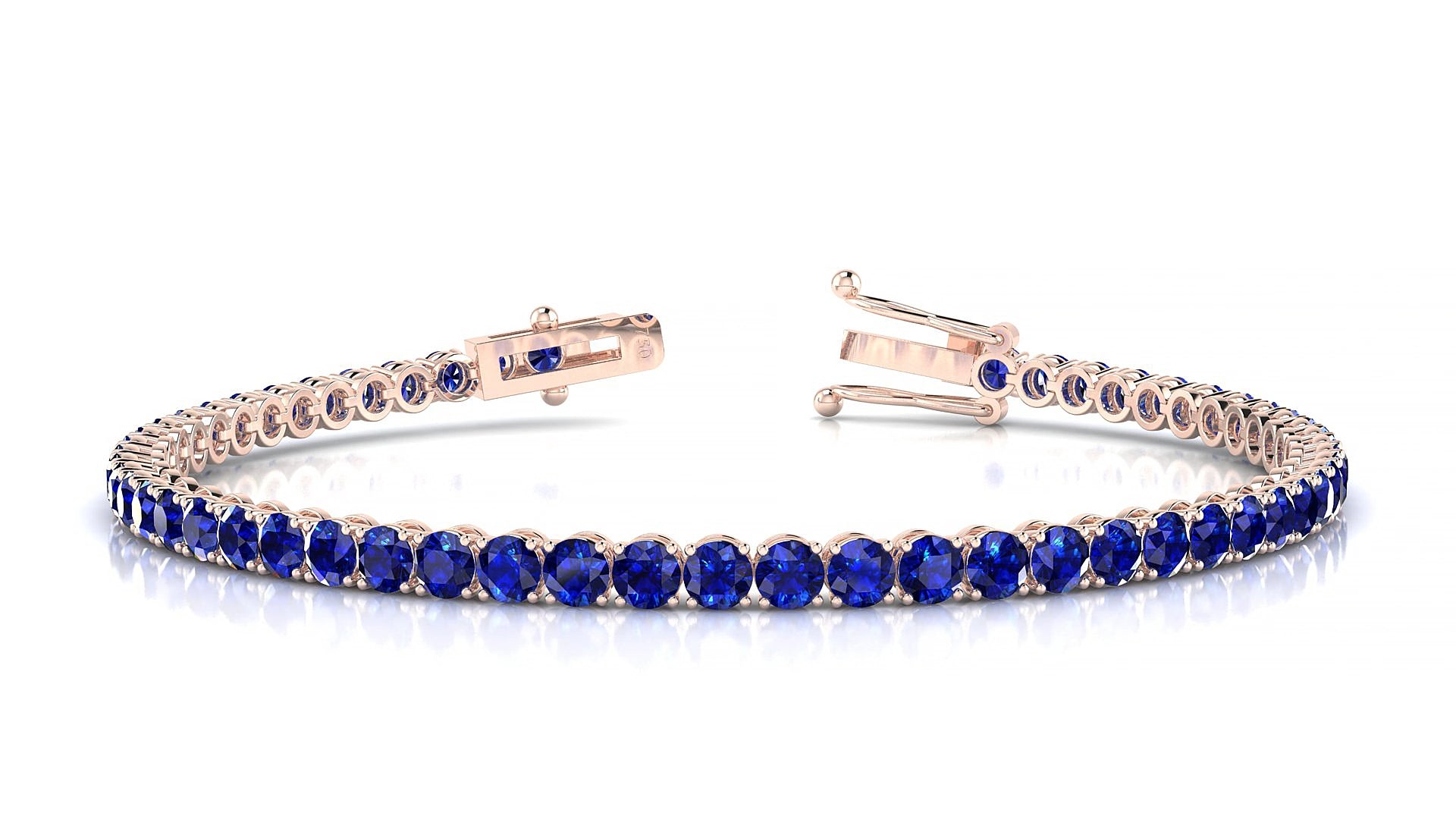 Firenze | 18k Rose Gold 3 mm Round Natural Sapphire 15 cm Tennis Bracelet