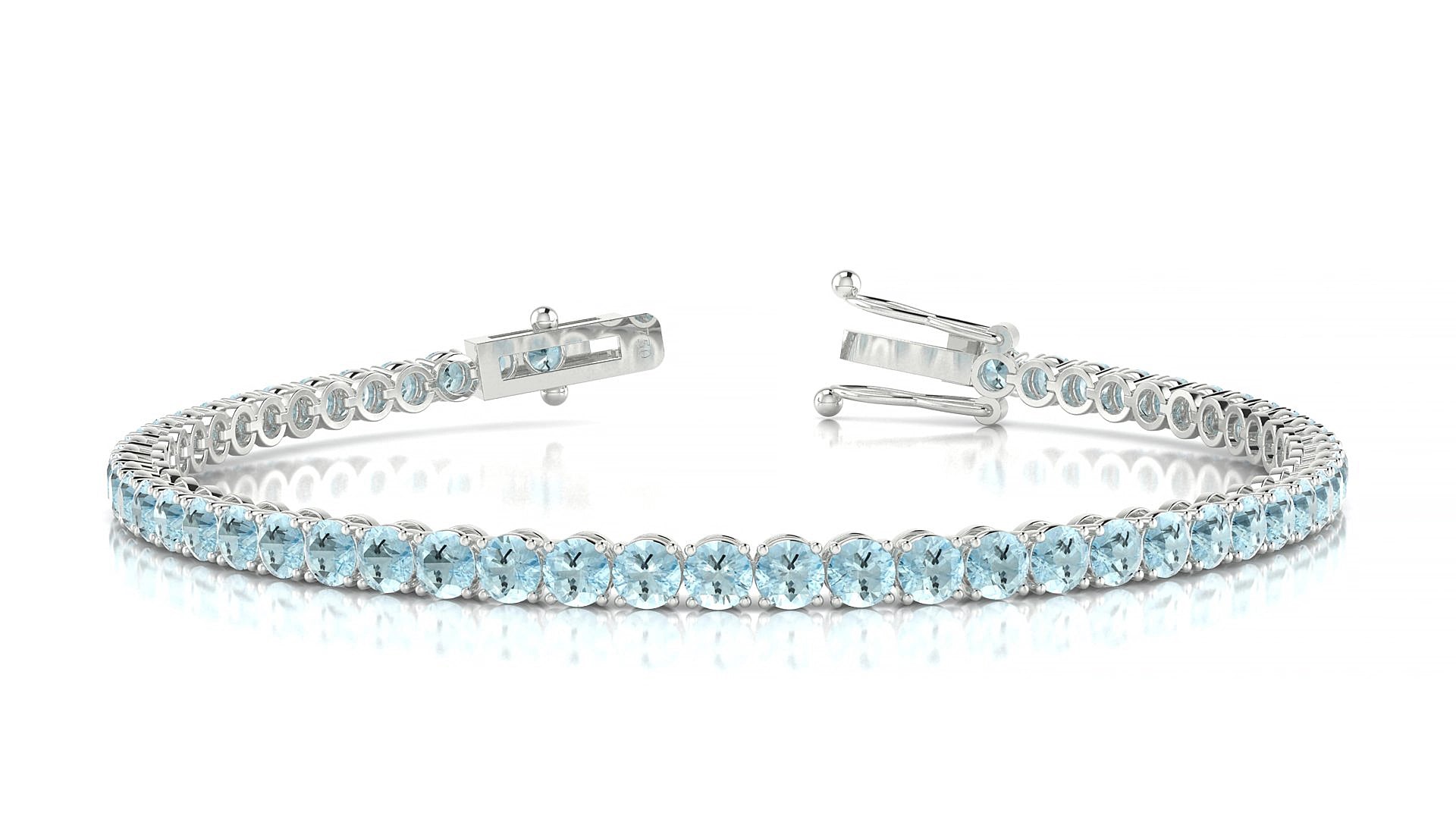 Firenze | 18k White Gold 3 mm Round Natural Aquamarine 17 cm Tennis Bracelet