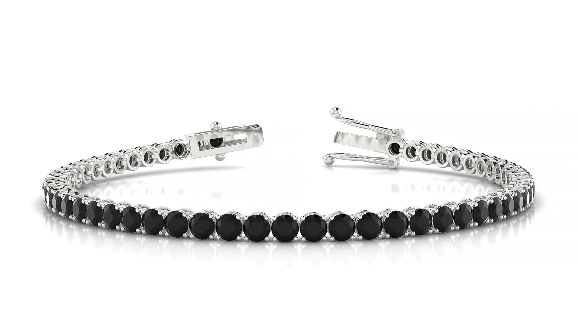 Firenze | 18k White Gold 3 mm Round Natural Black Diamond 15 cm Tennis Bracelet